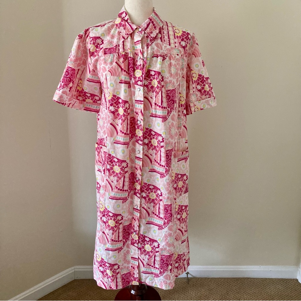 Vintage National Pink floral house dress
